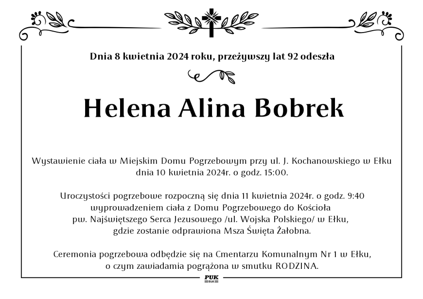 Helena Alina Bobrek - nekrolog